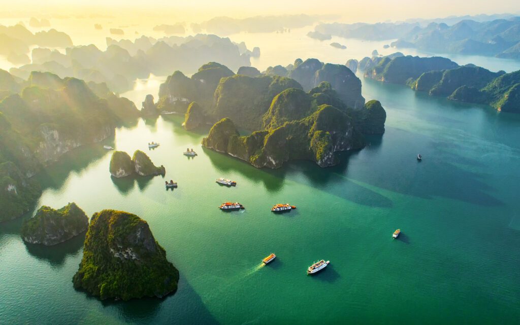 An aerial shot of Ha Long Bay - Luxury Escapes