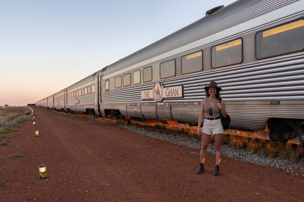 Sofia in front of the train