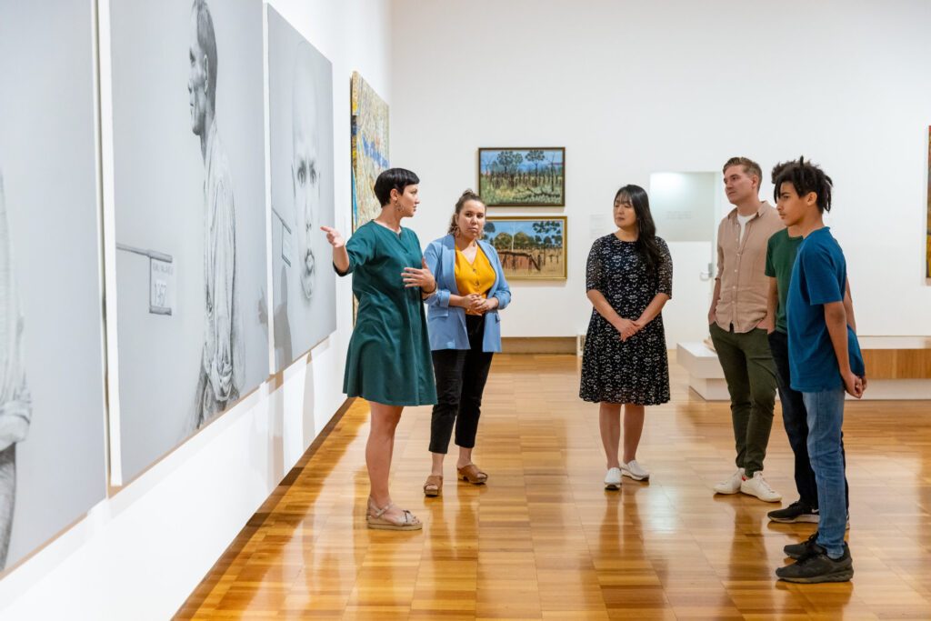 Visitors at a gallery in South Bank, Brisbane. A recommended destination perfect for a two-day itinerary in Brisbane