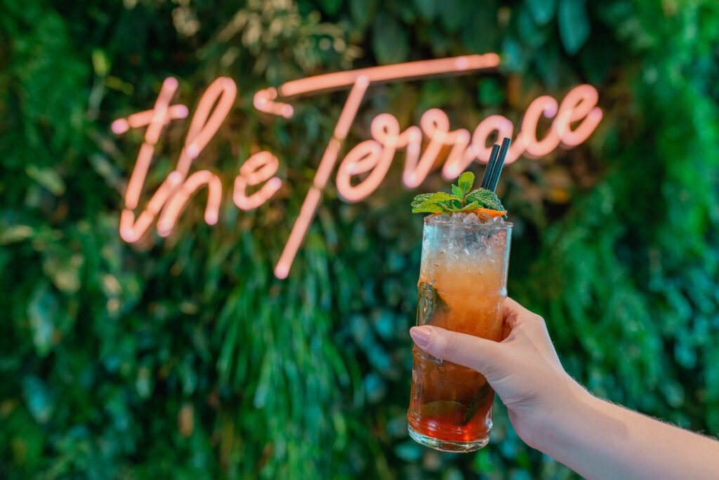 A drink at The Terrace at Emporium Hotel, a recommended destination for a two-day itinerary in Brisbane 