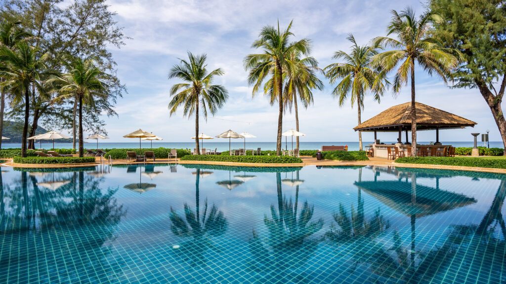 A view of the pool at Katathani Phuket Beach Resort, one of the best beach hotels in Phuket, Thailand. 