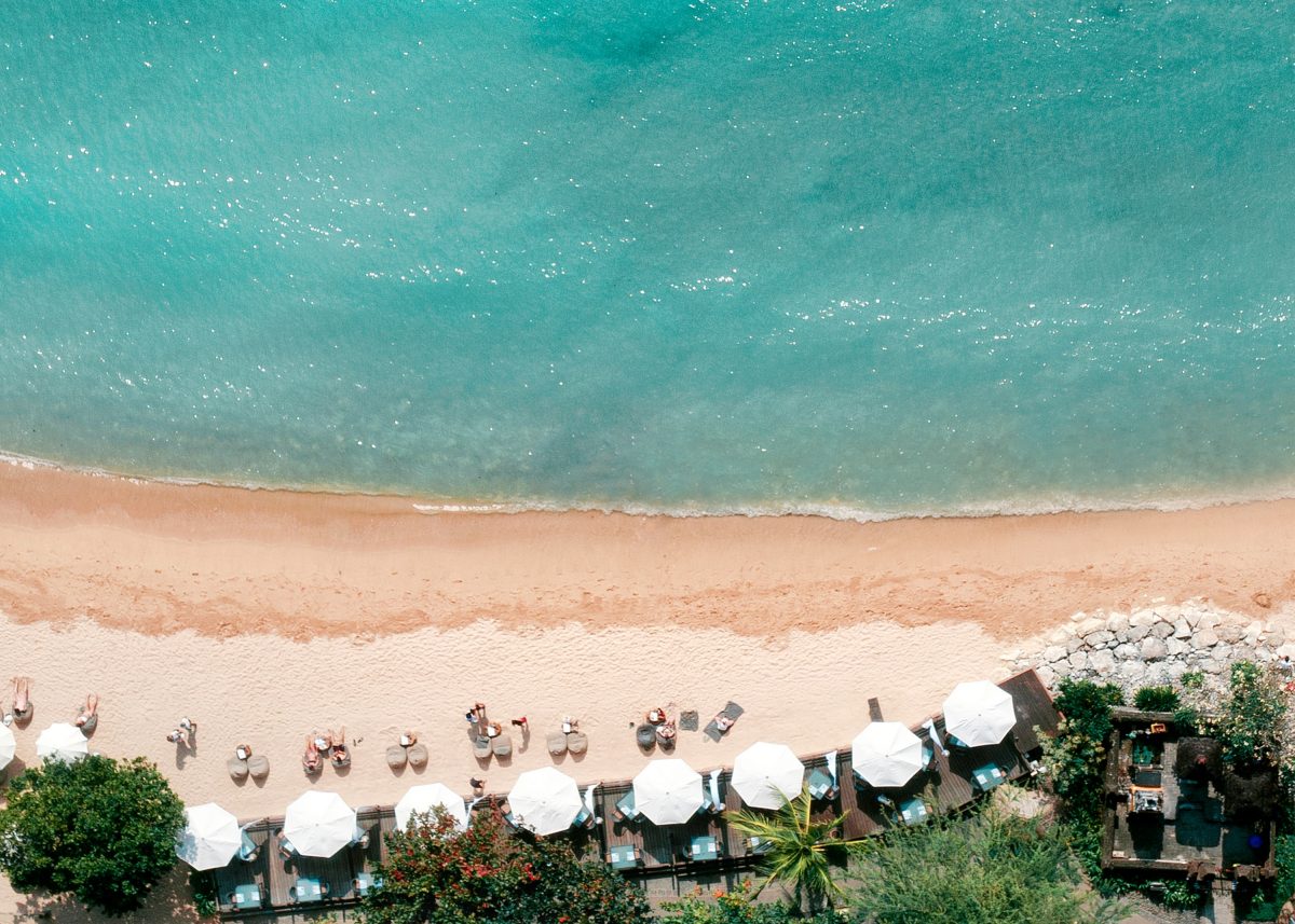 Aerial shot of the beach at Melia Bali, one of the island's best all-inclusive resorts - Luxury Escapes