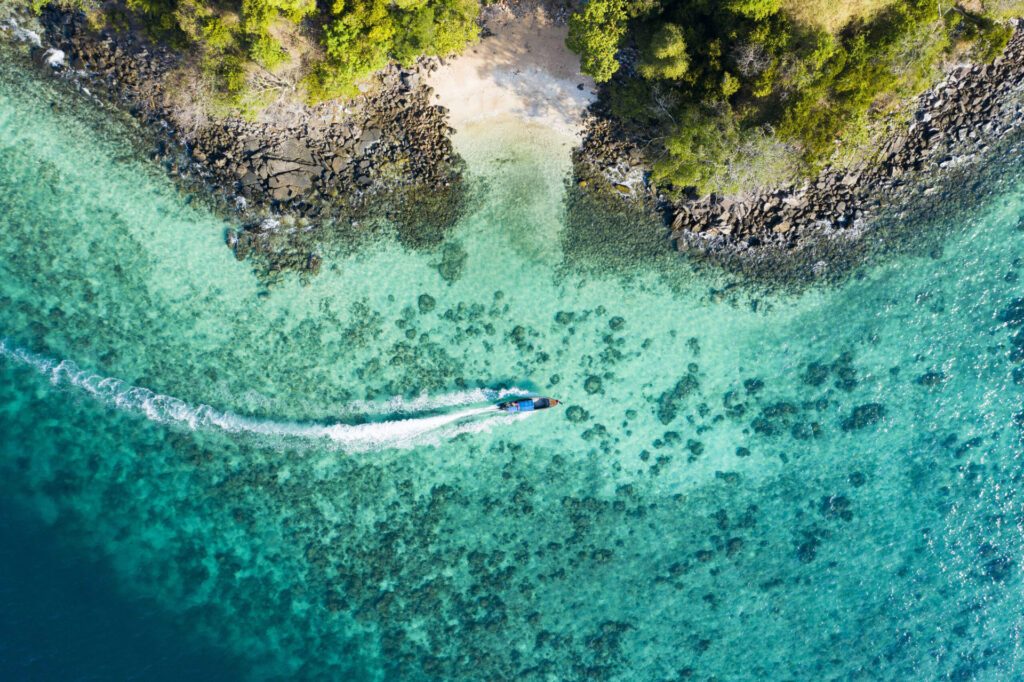 An aerial of Phi Phi Islands, some of the best islands in Thailand - Luxury Escapes