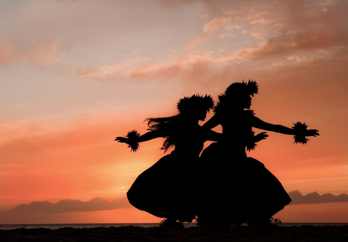 Hula girls dancing at sunset||||||||||||