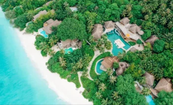 Ariel view of an island resort, one of Luxury Escapes' Best All Inclusive Resorts of All Time - Luxury Escapes
