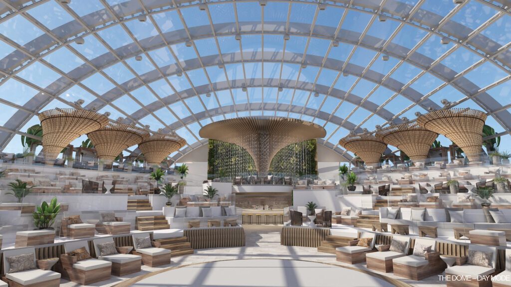 Image of The Dome, showing a glass ceiling and an amphitheater of sun loungers, one of the 5 Experiences You Can Only Have with Princess Cruises  - Luxury Escapes 