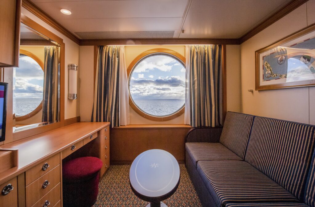 The interiors of an OCeanview Stateroom aboard the Disney Cruise Line - Luxury Escapes