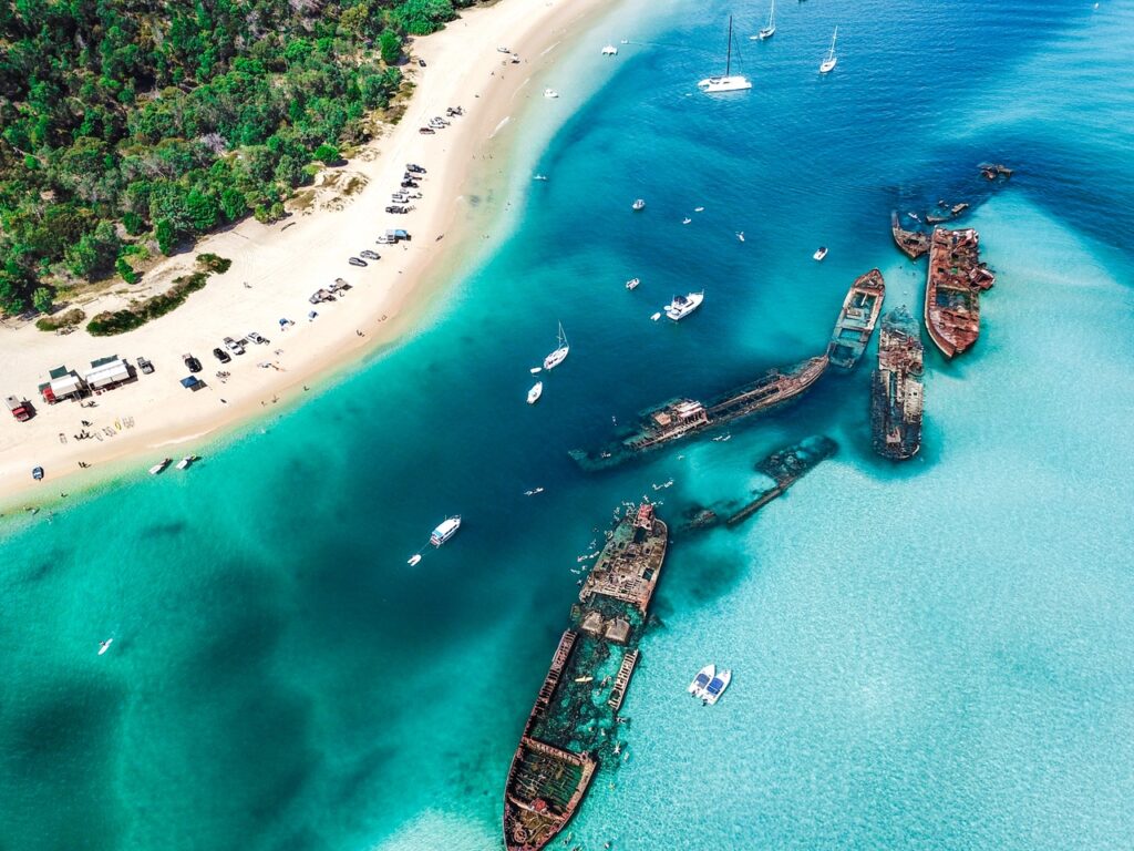 Tangalooma Wrecks on Moreton Island, one of the cool things to do in Brisbane.