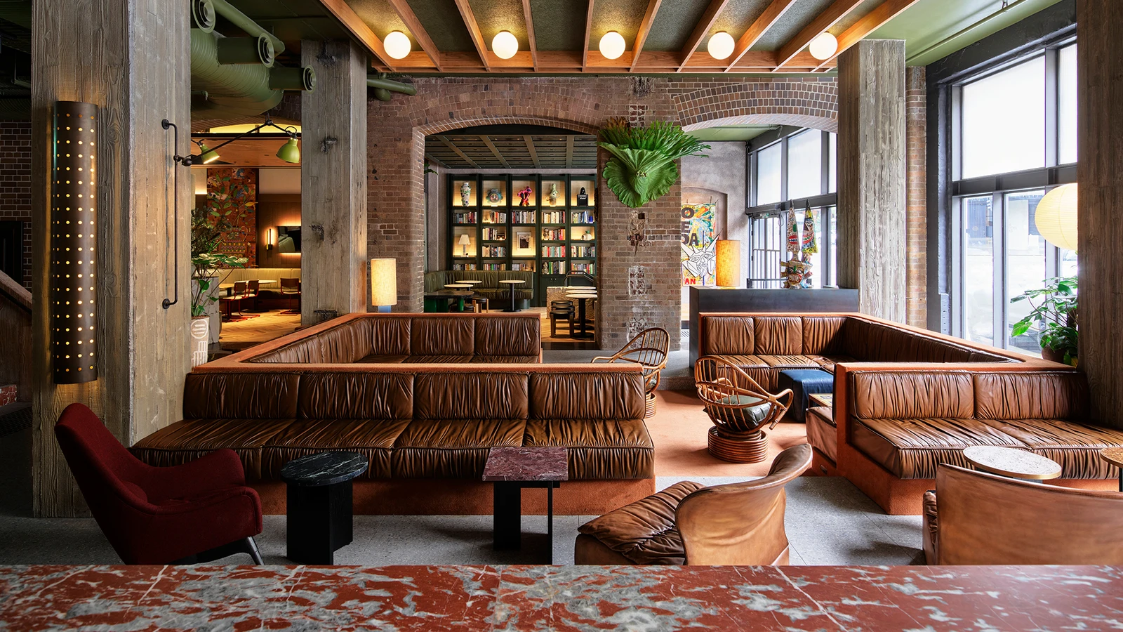 The Lobby Bar in Ace Hotel Sydney, a boutique stay located in an old kiln factory.