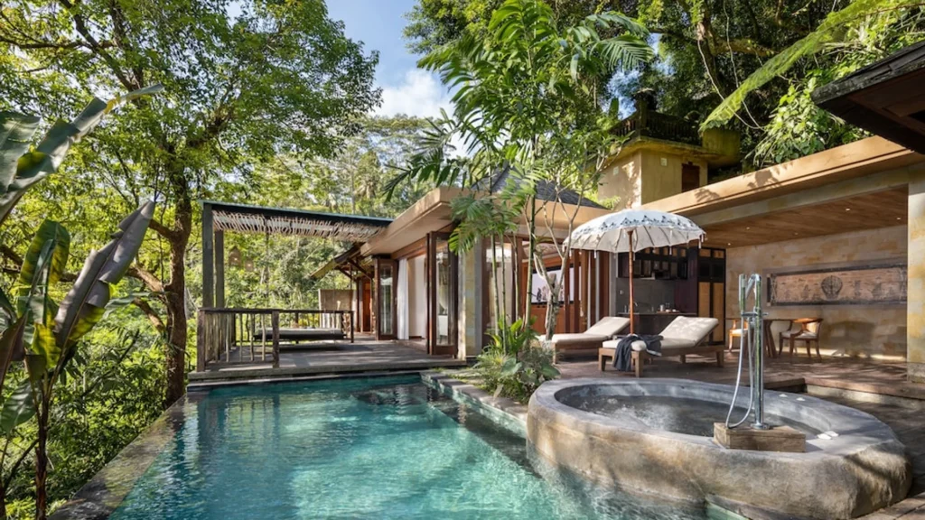 One of the accommodation villas at The Kayon Jungle Resort, an adults-only Bali resort.