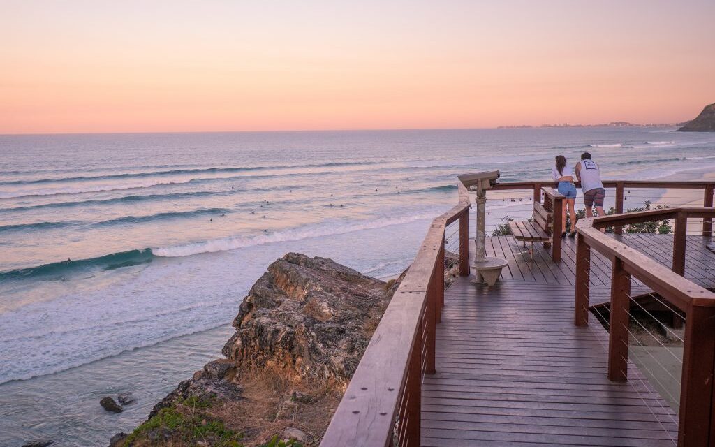 Experience the Burleigh sunset trifecta at either Burleigh Pavilion, Rick Shores or Burleigh Hill overlooking the sunset of Surfers Paradise - Luxury Escapes