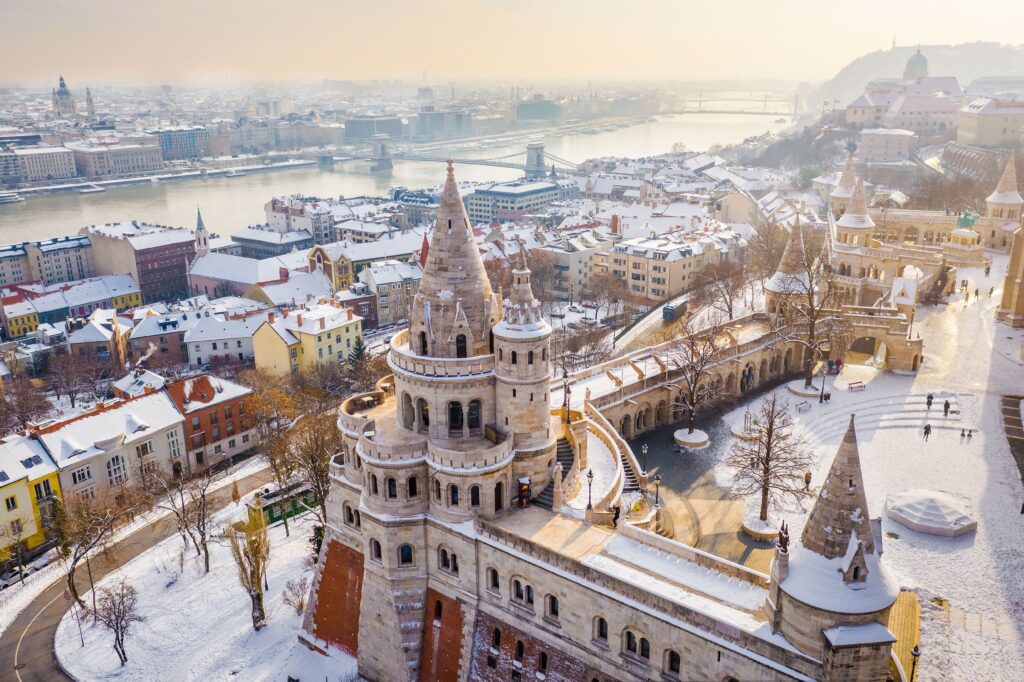 Budapest in the snow, one of the best cities to enjoy winter in Europe.