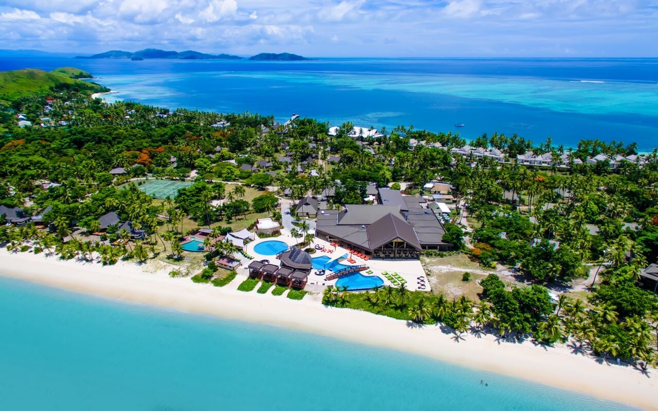 Aerial view of Mana Island Resort and Spa Fiji, one of Fiji's best all-inclusive resorts - Luxury Escapes