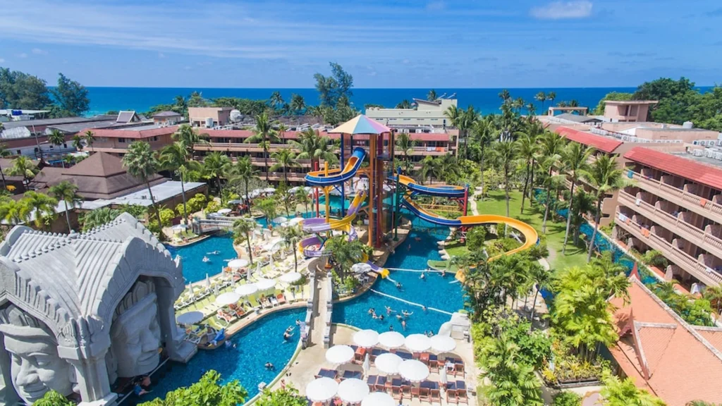 Aerial view of the waterpark at one of Phuket's best resorts for families - Luxury Escapes 