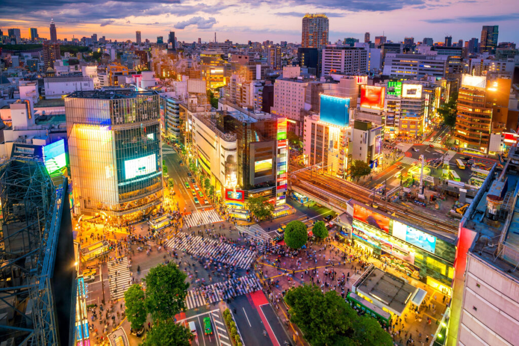 The famous crossing in front of Shibuya Station in Tokyo, awarded first place in Tripadvisor's Trending Destination category for 2024.