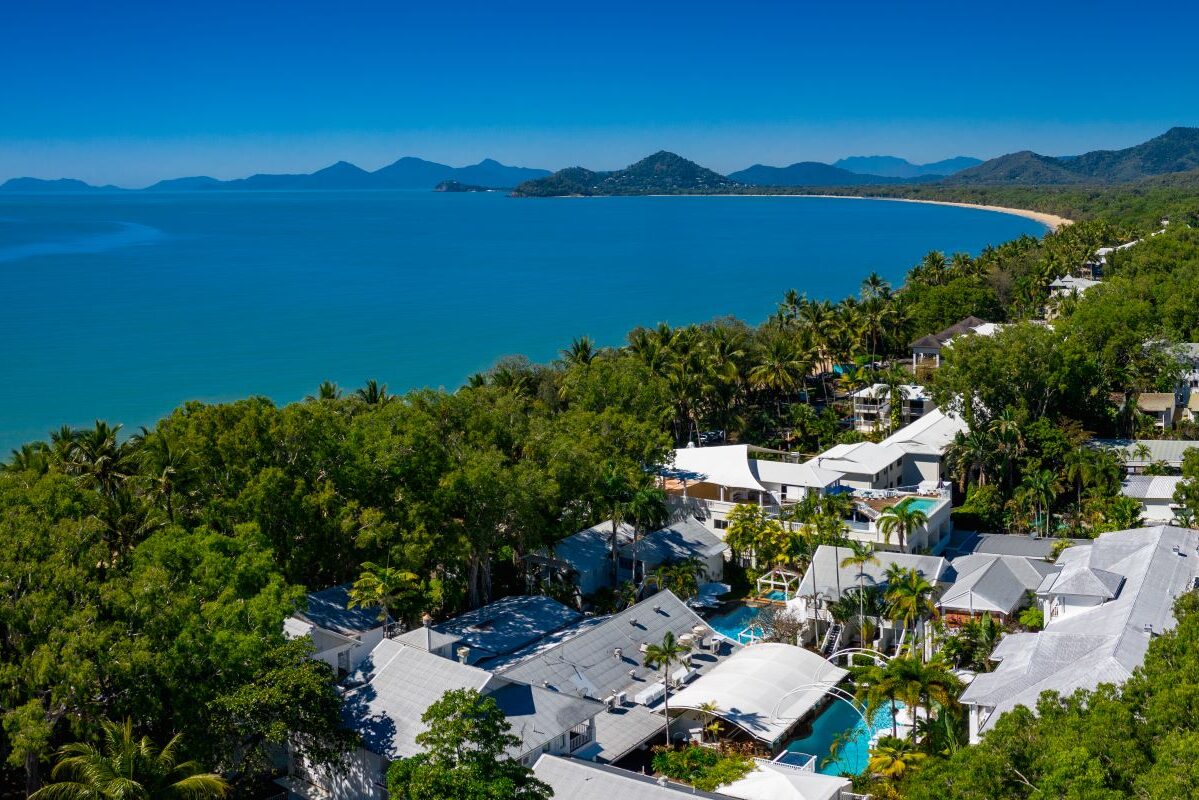An aerial shot of The Reef House resort in Palm Cove, recently named the best beach in the world by Conde Nast Traveler - Luxury Escapes
