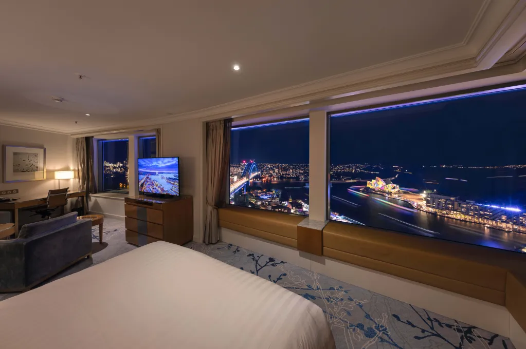 View of the Sydney Harbour during Vivid Sydney festival from the windows of Shangri-La Sydney - Luxury Escapes