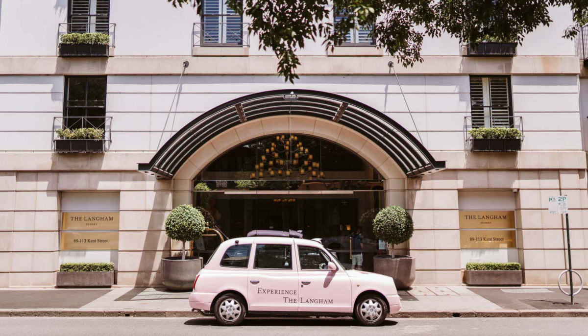 A pink taxi out the front of The Langham, Sydney, one of the reasons we love the Langham Sydney