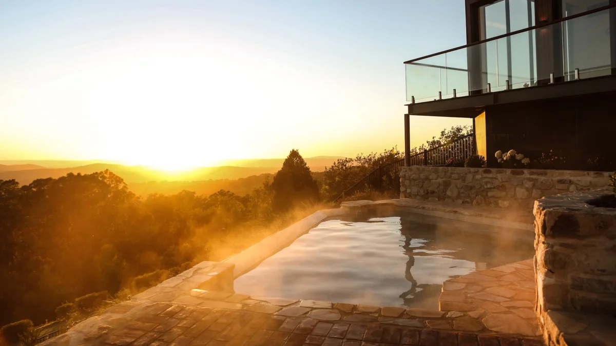 An early morning view of the pool at Sequoia Lodge, a bucket-list property in the Adelaide Hills