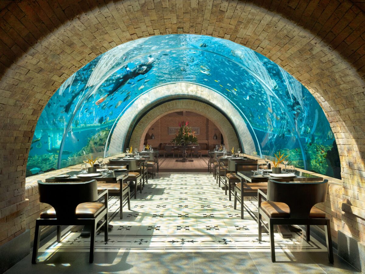 Indulge in aquarium dining at one of the world's best hotel restaurants, Koral, in The Apurva Kempinski Bali - Luxury Escapes.
