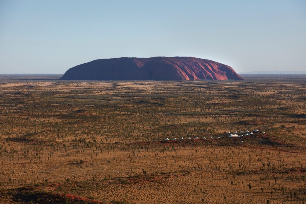 An aerial view of five-star glamping retreat Longitude 131°, a truly secluded stay in Australia's Red Centre - Luxury Escapes