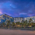 Looking up at the Radisson Blu Resort Galle, the perfect base to explore Sri Lanka's south coast, from the resort's beach.