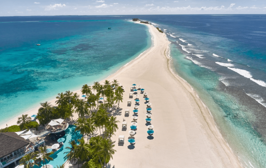 An aerial shot of the Baa Atoll sandbank - Luxury Escapes