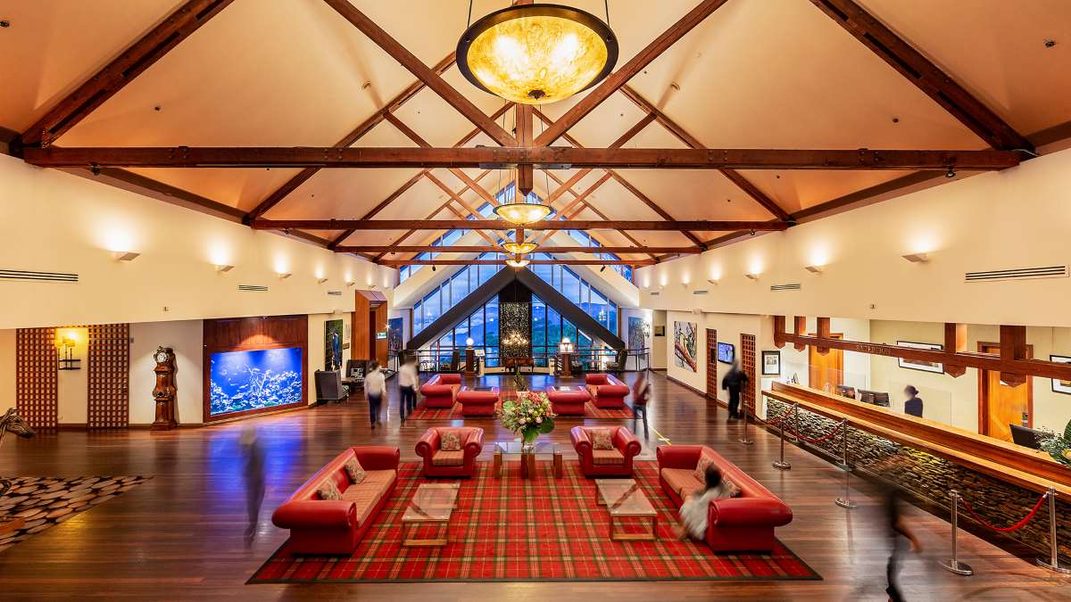 Reception at the Fairmont Resort Blue Mountains, showcasing its alpine style - Luxury Escapes