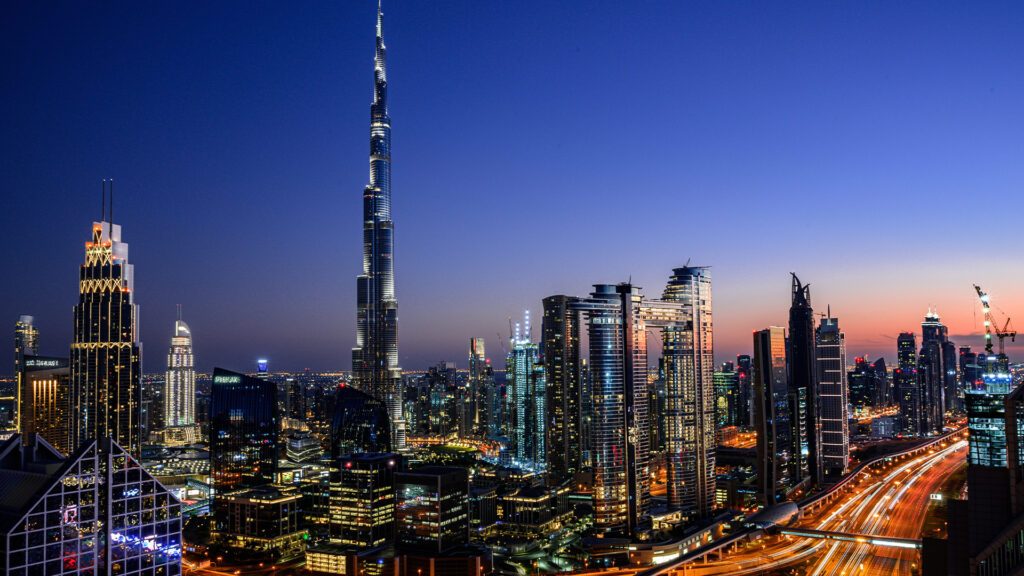 Dubai skyline at sunset