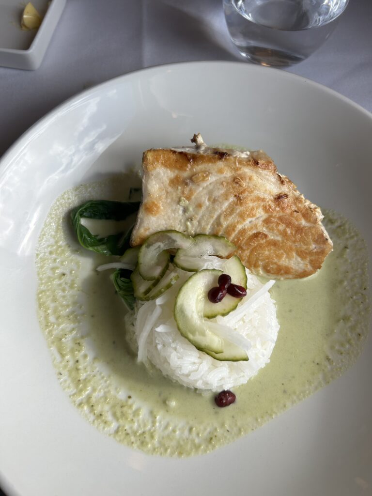 Grilled Pacific Ocean swordfish, served at the Platinum Club onboard the Indian Pacific.