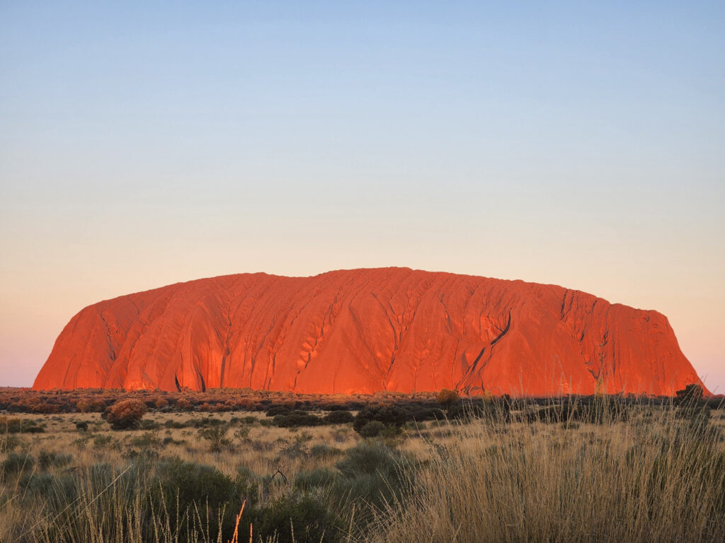 beautifully red colored by sunset Uluru