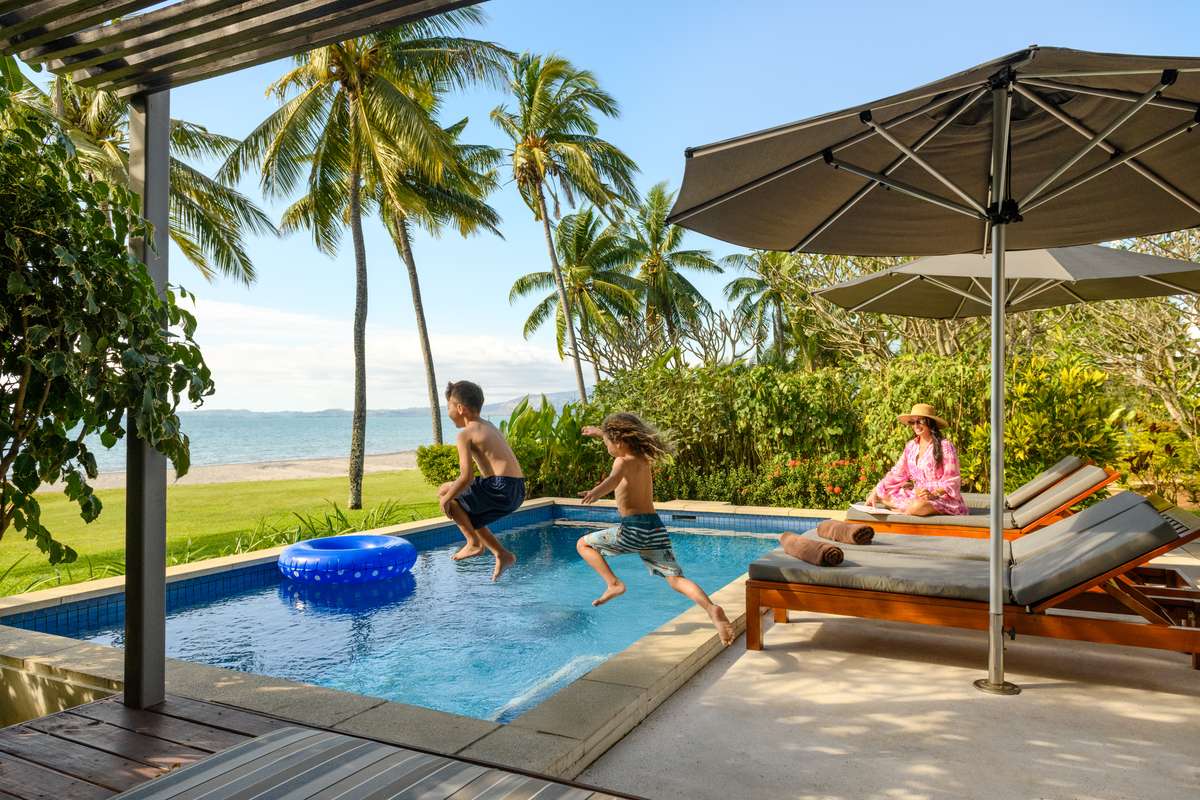 Private pool villa with family at Hilton Fiji Beach Resort & Spa, Denarau Island - Luxury Escapes