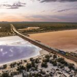 Indian Pacific train beside Lake Deborah, Western Australia