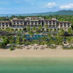 Aerial view of The Sira resort and beach, Lombok