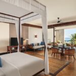 King bedroom in The Sira Deluxe Ocean View Suite, Lombok.