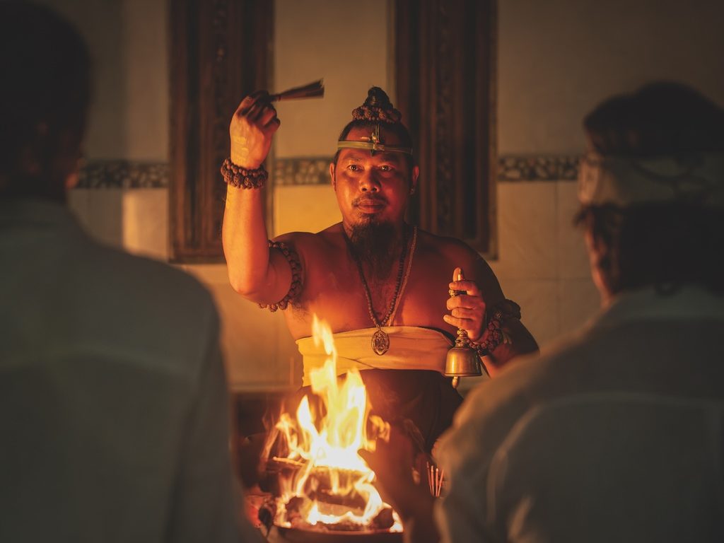 A fire ceremony with Balinese Guru Sri Empu organised by Anantara Ubud Bali Resort.