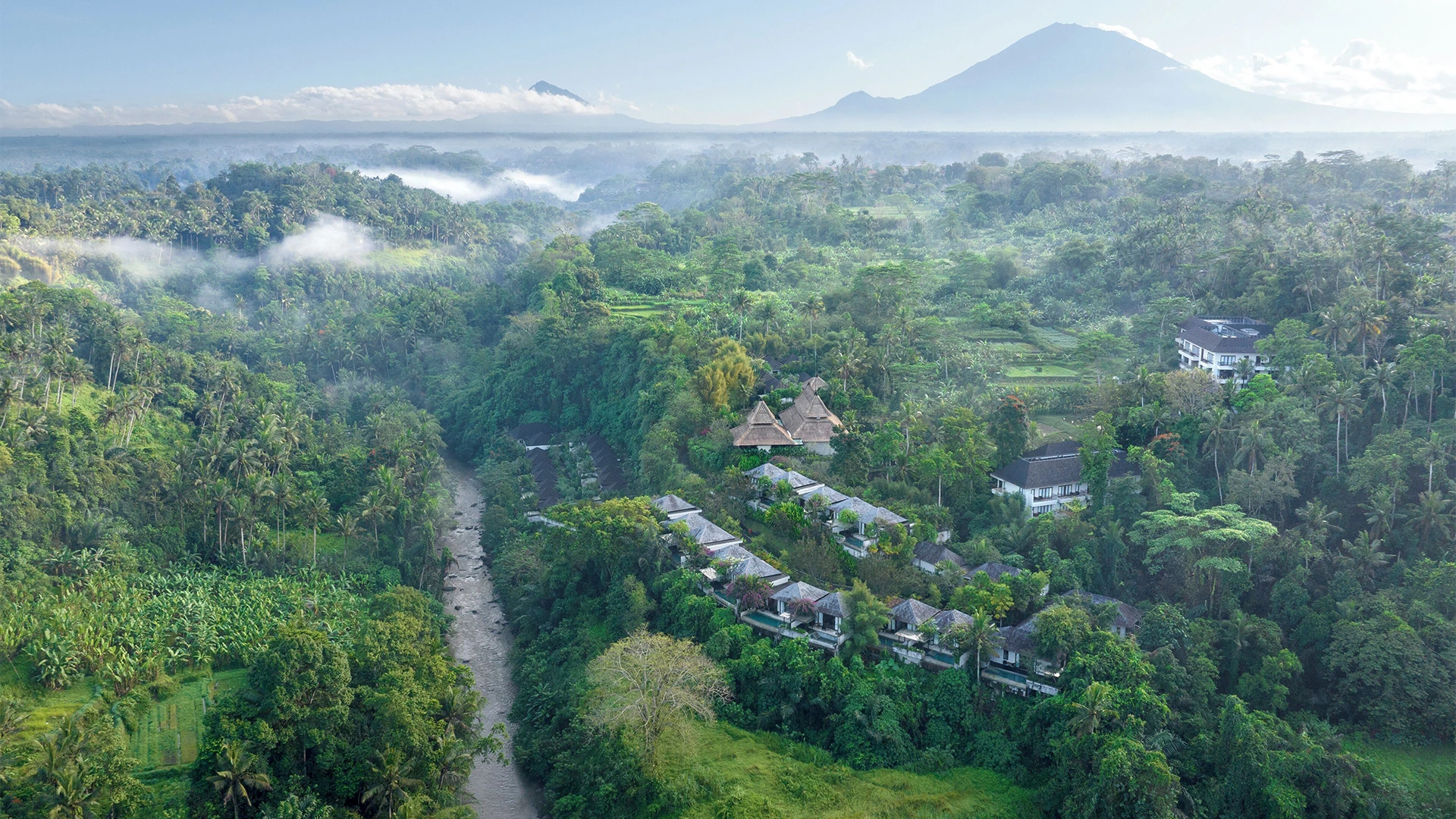 An aerial shot of the landscapes surrounding Impiana Private Villas Ubud - Luxury Escapes