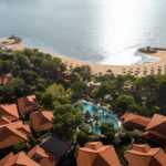 Aerial shot of Bali Tropic Resort & Spa on the beachfront of Nusa Dua, Bali