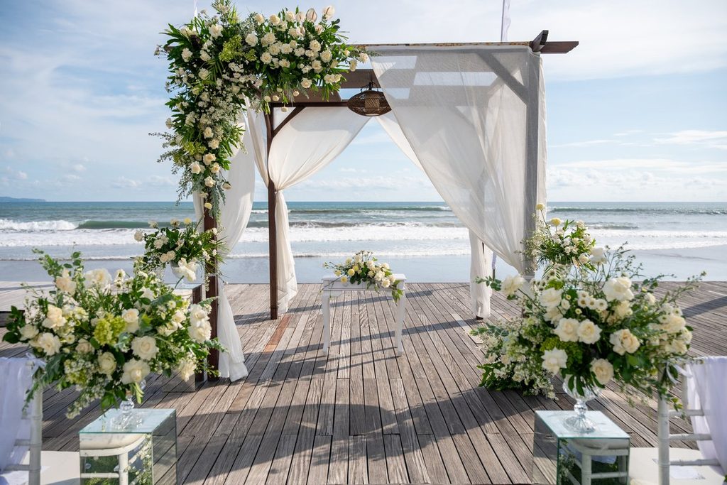 Bali destination wedding setup on the beach.