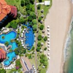 Aerial shot of the beachfront resort Grand Mirage Resort & Thalasso Bali