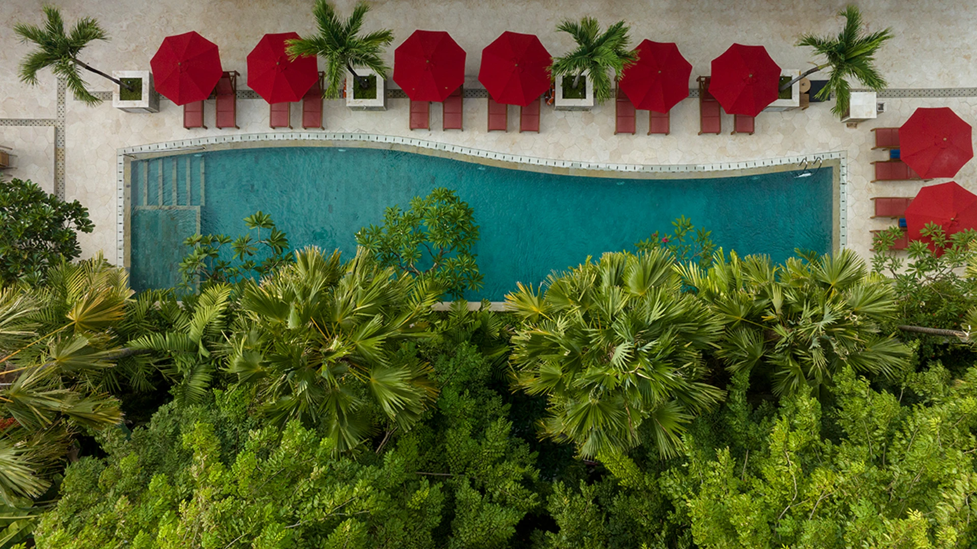 Aerial shot of the pool at Anantara Vacation Club Legian Bali