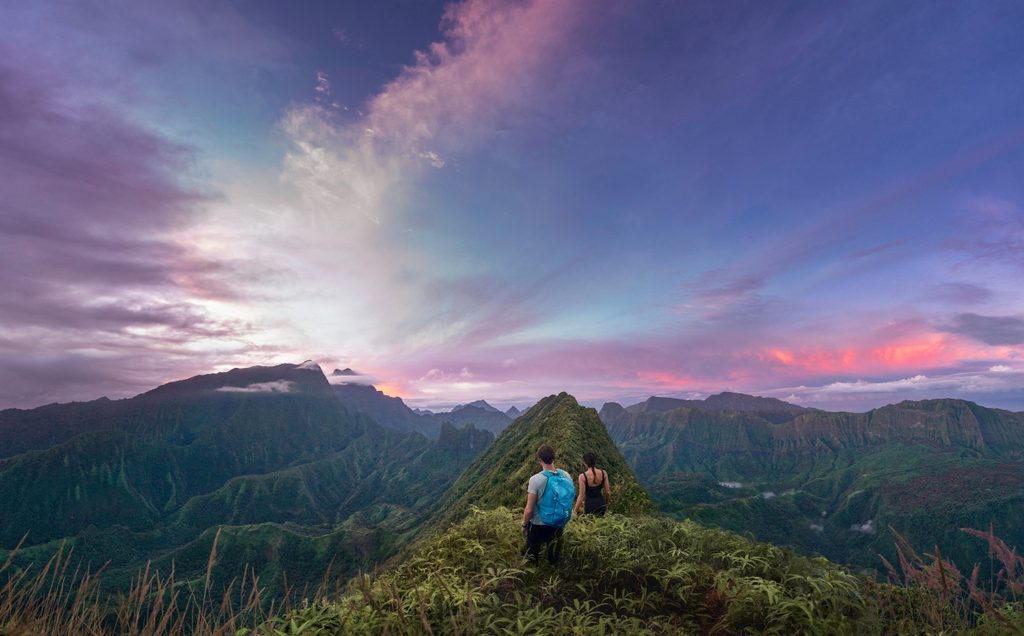 View of the mountains while hiking in Tahiti