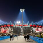 A dusk view of the MCG in Melbourne