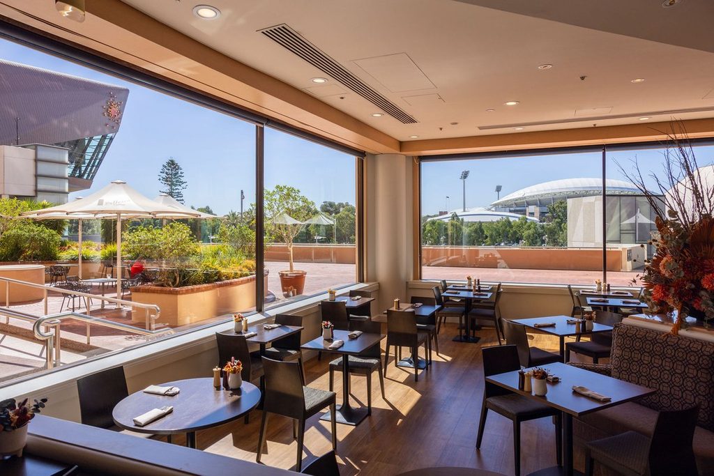 Riverside restaurant dining room overlooking Adelaide’s Riverbank precinct