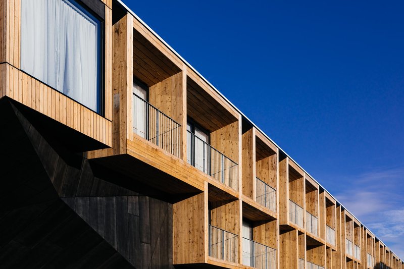 The timber clad facade of Macq01 in Hobart, which has been awarded a Michelin Key