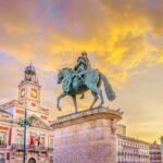 Equestrian statue and historic square in Madrid