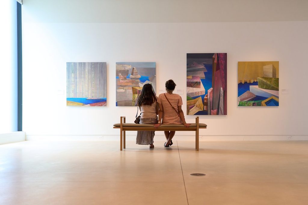 Visitors viewing contemporary art at Shepparton Art Museum