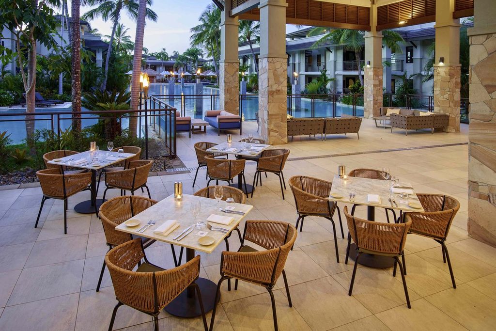 Aluco restaurant’s poolside dining area, Pullman Port Douglas Sea Temple Resort and Spa