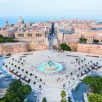 Aerial view of Triton Fountain at Valletta City Gate, Malta