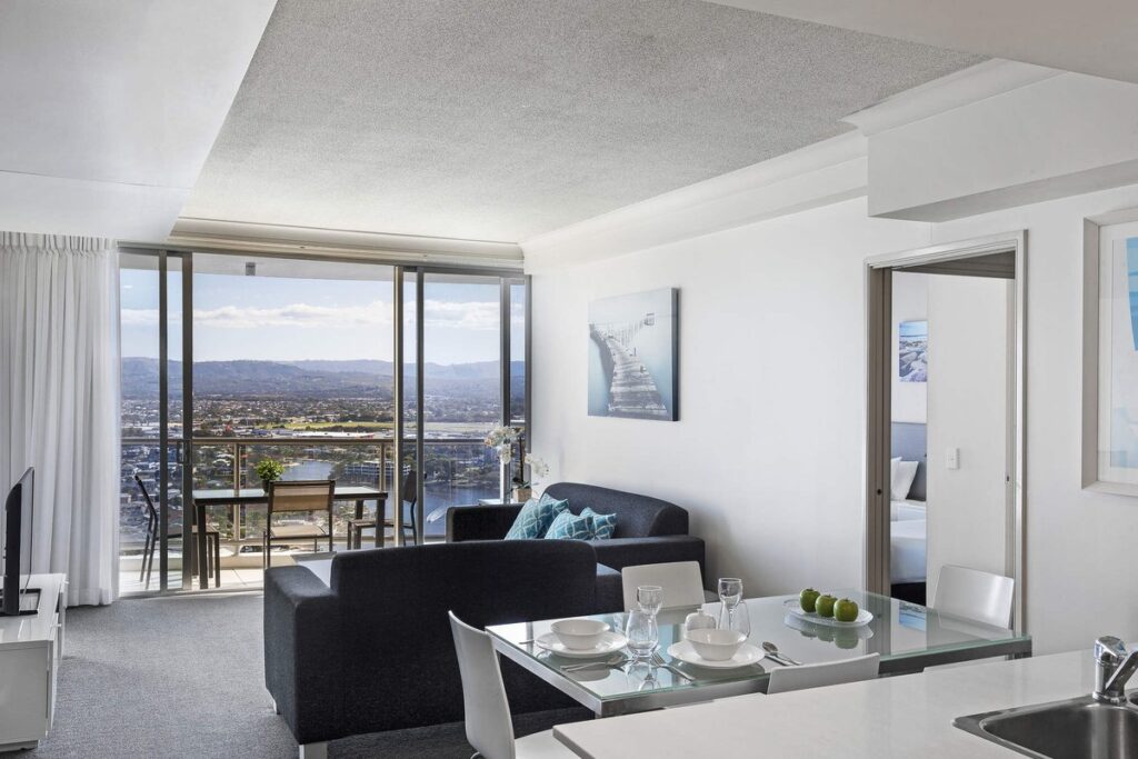 Apartment living and dining area at Mantra Towers of Chevron, Surfers Paradise